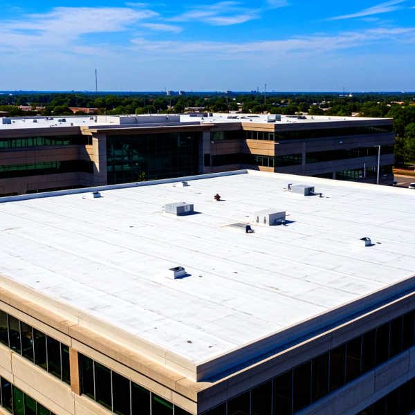 commercial roofing Hereford TX - White Single Ply Roof on a Commercial Office Building